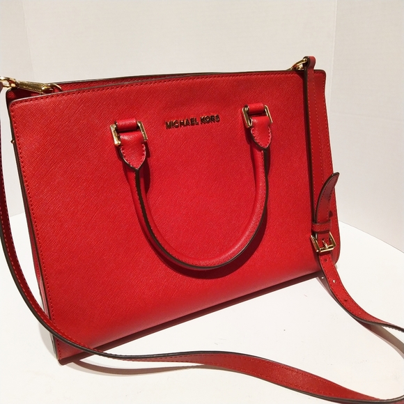 Michael Kors Handbags - Michael Kors Crossbody • Red Saffiano Satchel